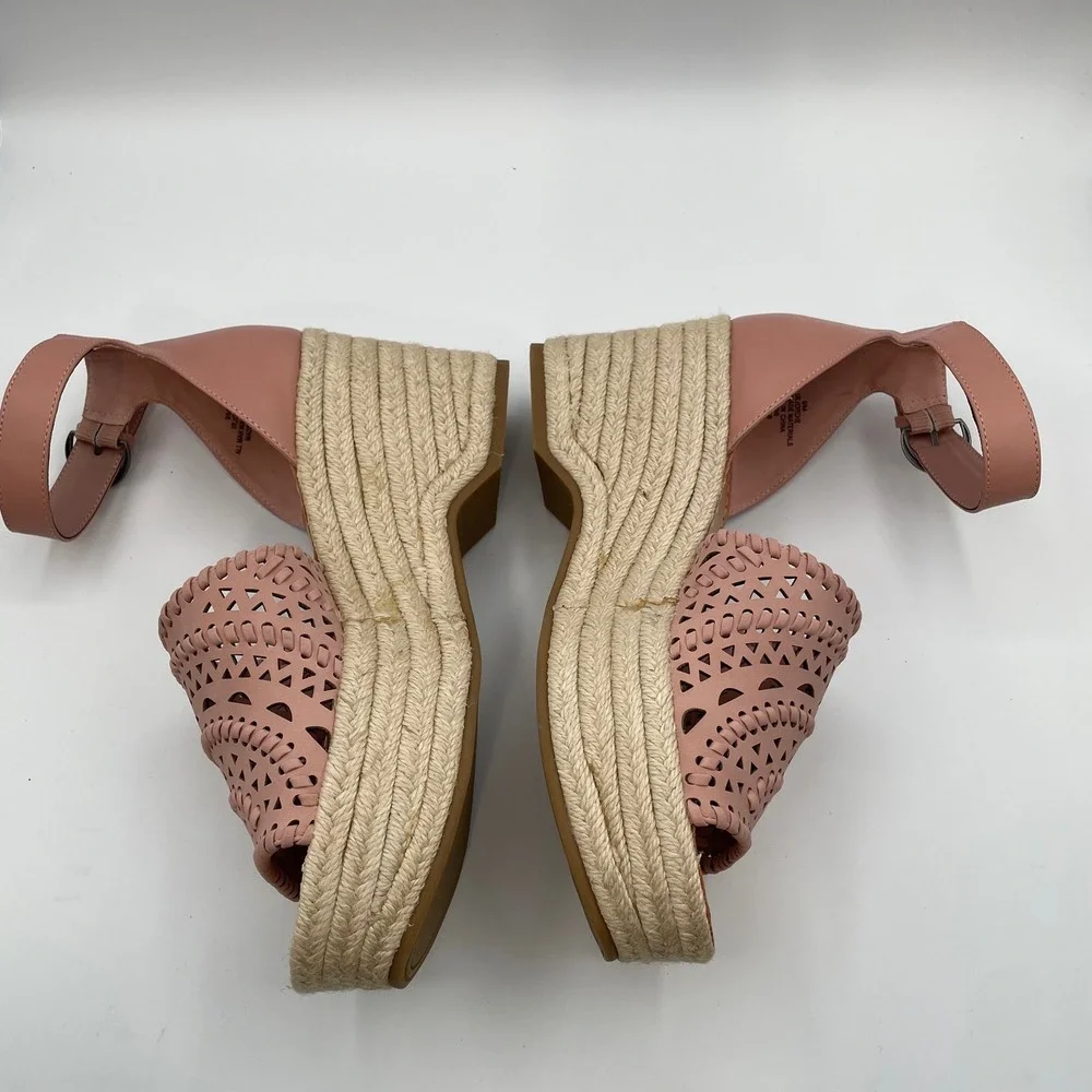 Indigo Rd Jordie Wedge Sandals‎ Pink Laser Cut Espadrille Womens 9 Boho Platform